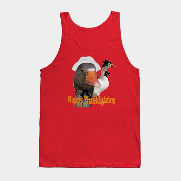 Fun Happy Thanksgiving Pilgrim Duck Couple In Costume Tank Top by taiche